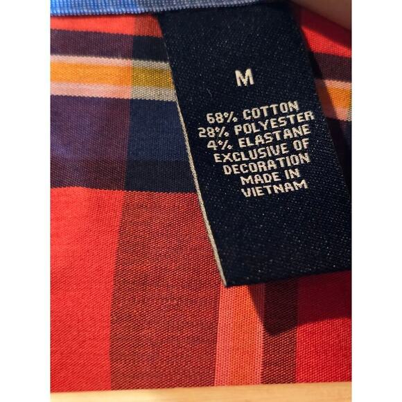 Chaps Button Down Plaid Shirt Orange Blue Long Sleeve Rustic Men's Sz Medium - Picture 8 of 8